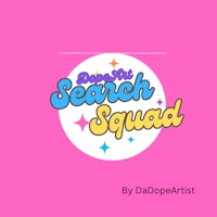 the search squad logo on a pink background