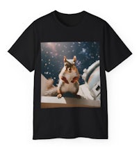 an image of a squirrel in space on a black t - shirt