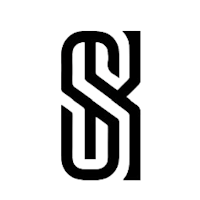 a black and white logo with the letter s