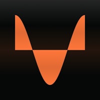 an orange and black logo with a v on it