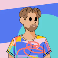 a cartoon of a man in a colorful shirt