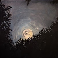 a painting of a full moon over trees