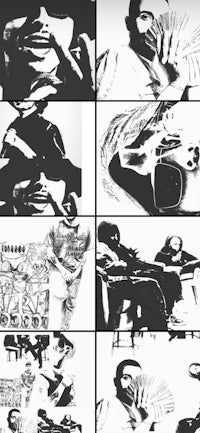a series of black and white pictures of people