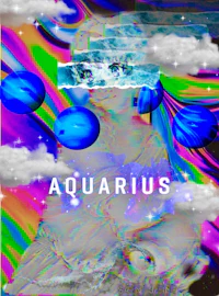 an image of an aquarius with a rainbow in the background