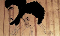 a drawing of a man and a woman with afro hair
