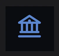 a blue icon of a building on a black background