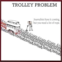 a cartoon with the words trolley problem