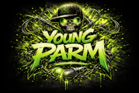 a logo for young farm with a skull on it