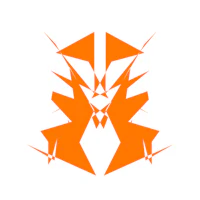 an orange logo with a triangle in the middle
