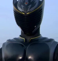 a man in a black and gold costume is standing in front of a field