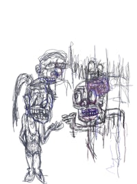 a drawing of two people talking to each other