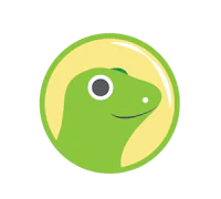 a green lizard in a circle on a black background