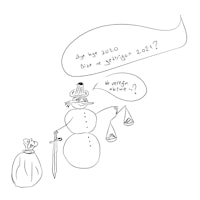a drawing of a snowman with a speech bubble