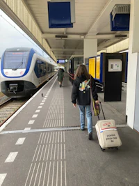 a blue and white train