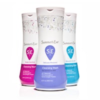 three bottles of summer eve cleansing wash on a white background