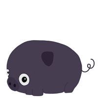 a cartoon pig with big eyes sitting on a black background