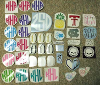 a collection of monogrammed stickers on the floor
