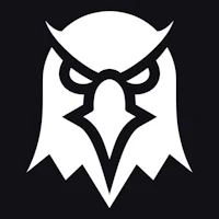 an eagle logo on a black background