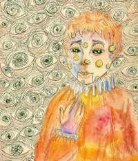 a drawing of a boy with many eyes