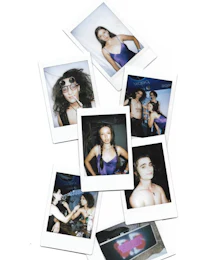 a group of polaroid photos of a woman in a bathing suit