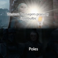 western teenagers praising lightbulbs poles