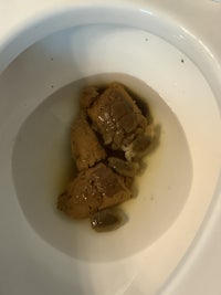 a toilet bowl with a piece of meat in it