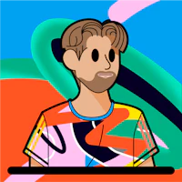a cartoon of a man in a colorful shirt