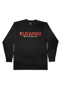 a black long - sleeve t - shirt with the word flintango on it