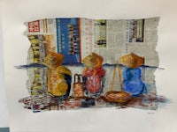 a painting of a group of people on a newspaper