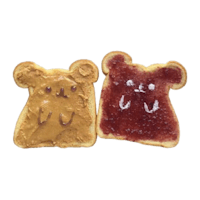 two pieces of toast with peanut butter and jelly on them