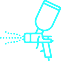 a blue spray gun icon on a black background