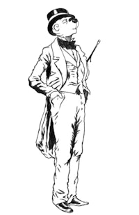 a black and white drawing of a man in a top hat