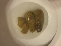 a toilet bowl with two pieces of food in it