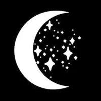a white crescent with stars on a black background
