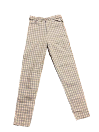a pair of blue and white gingham pants on a black background