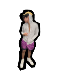 a 3d image of a man wearing a hoodie and shorts