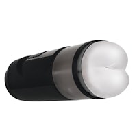 a black and white sex toy on a white background