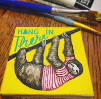 a painting of a sloth hanging in a tree