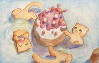 a drawing of a cat eating a cake