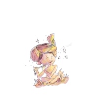 a drawing of a little girl sitting in the grass