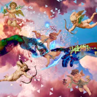 a collage of angels and cherubs in the sky