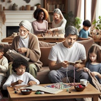 a group of people sitting on a couch in a living room