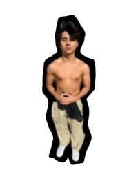 a shirtless man standing on a black background