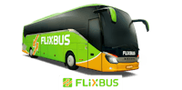 a green and yellow bus with the words flexbus on it