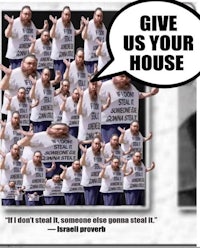 a picture of a group of people with the words give us your house