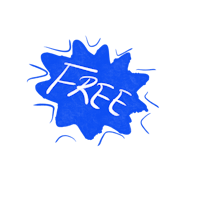 the word free is written in blue on a black background