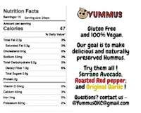 the nutrition label for yummus