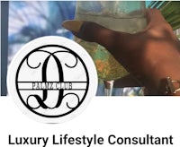 a woman holding a glass of wine with the words luxury lifestyle consultant