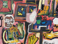 a painting of a man and woman in a room