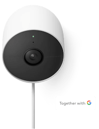 a google home camera with the words together with google